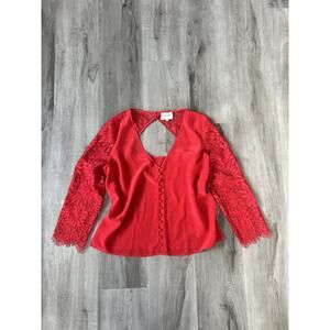 Sezane Lace Arm Open Back Button Up Blouse Size 42 100% Silk